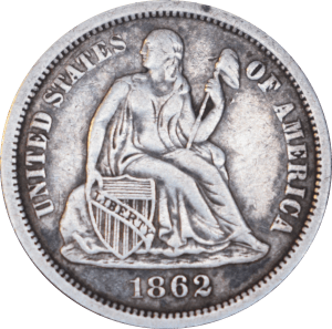 1 dime "Seated Liberty" 1862 - Avers