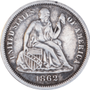 1 dime "Seated Liberty" 1862 - Avers