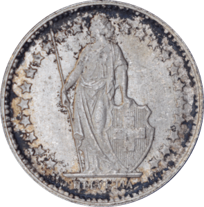 Avers ½ franc Helvetia debout 1953