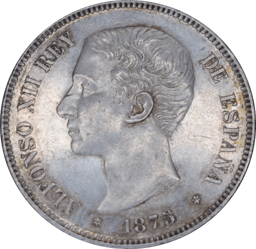 Avers 5 pesetas 1875 Alphonse XII