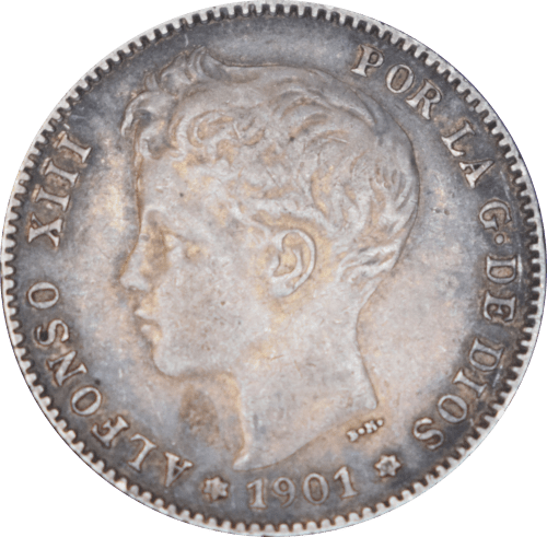 Avers 1 peseta Alphonse XIII toupet 1901