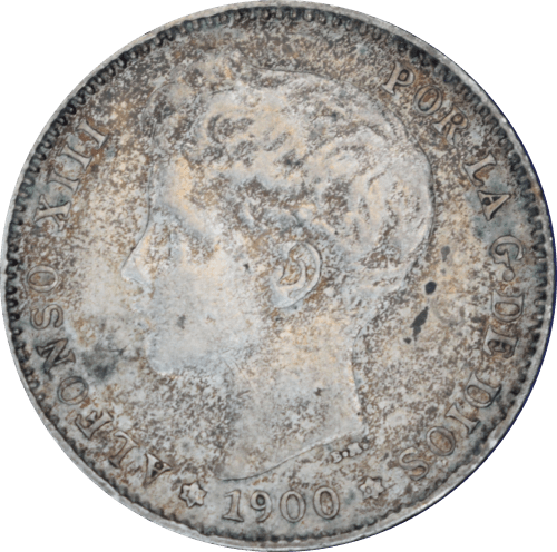 Avers 1 peseta Alphonse XIII toupet 1900