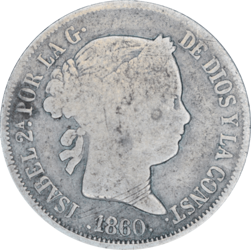 Avers 4 reales Isabelle II 1860 Barcelone