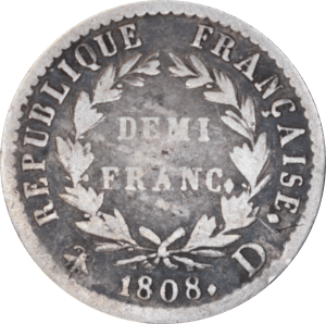 Revers Demi franc Napoléon Empereur 1808 D