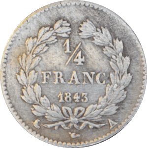 ¼ franc Louis-Philippe 1843 A - Revers