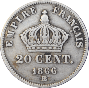 Revers 20 centimes Napoléon III 1866 BB
