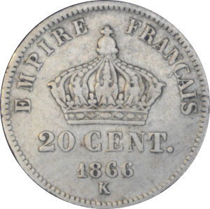 20 centimes Napoléon III 1866 K - Revers