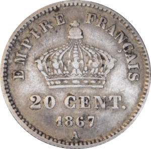 Revers 20 centimes Napoléon III 1867 A