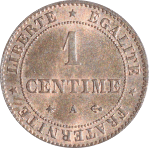 Revers 1 centime Cérès 1872 A