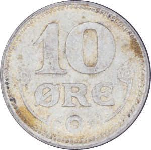 Revers 10 øre Christian X 1919
