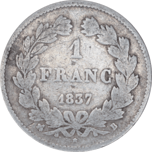 Revers 1 franc Louis-Philippe 1837 B