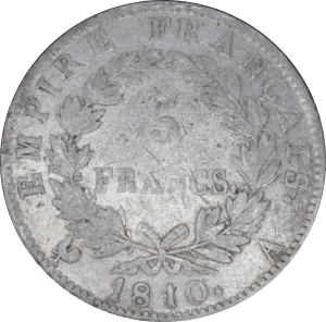 Revers 5 francs Napoléon Ier 1810 A