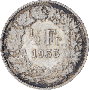 Revers ½ franc Helvetia debout 1953