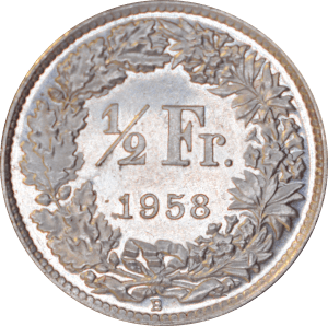 Revers ½ franc Helvetia debout 1958