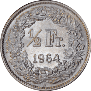 Revers ½ franc Helvetia debout 1964