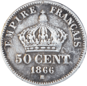 Revers 50 centimes Napoléon III 1866 BB