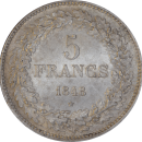 5 francs Léopold Ier 1848 - Revers