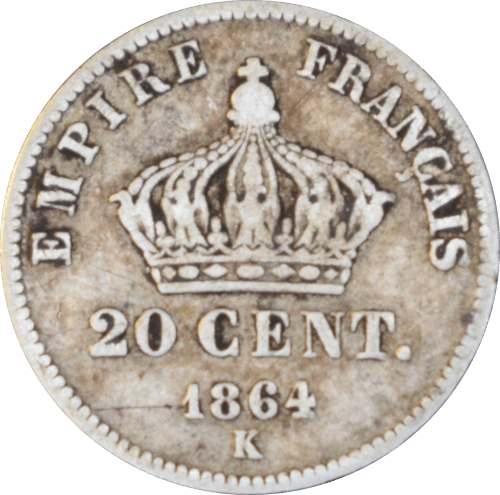 20 centimes Napoléon III 1864 K 58 360ex - Revers