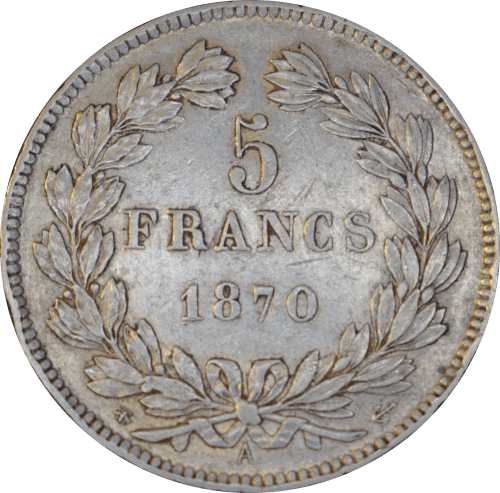 Revers 5 francs Cérès 1870 A
