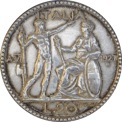 Revers 20 lires "Littore" Vittorio Emanuele III 1927 R