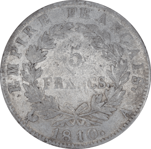 Revers 5 francs Napoléon Ier 1810 A