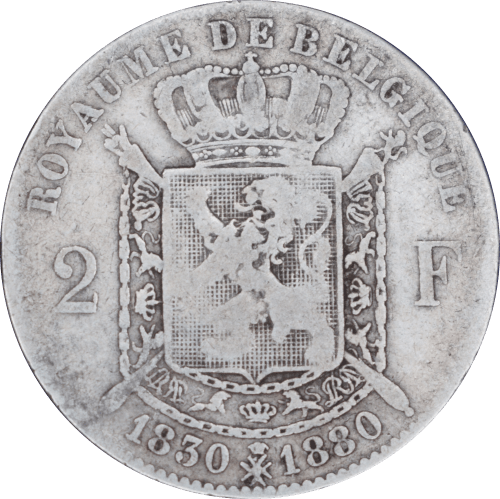 Revers 2 francs Léopold II 1880