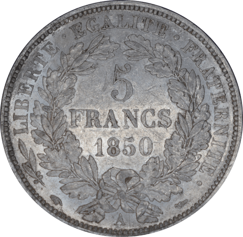 5 francs Cérès 1850 A - Revers
