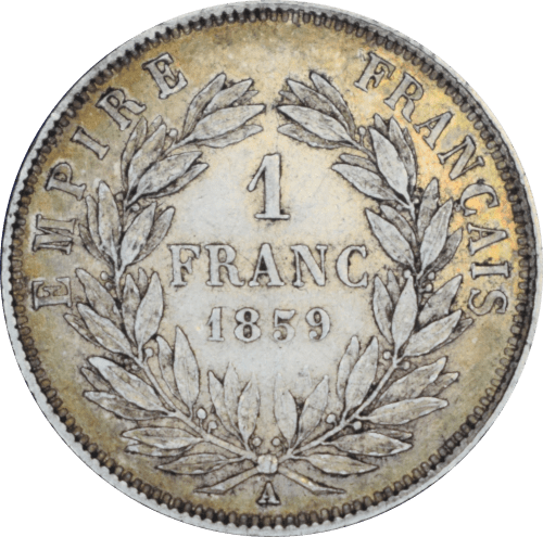 Revers 1 franc Napoléon III 1859 A