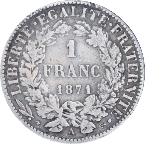 Revers 1 franc Cérès 1871 A