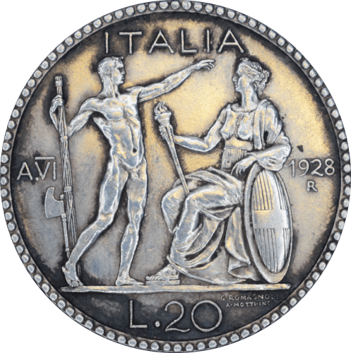 Revers 20 lires "Littore" Vittorio Emanuele III 1928 R