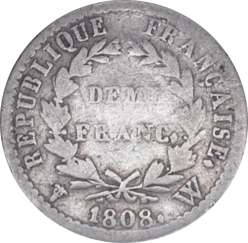 Revers Demi franc Napoléon Empereur 1808 W