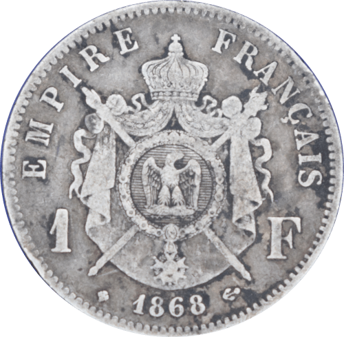 Revers 1 franc Napoléon III 1868 BB