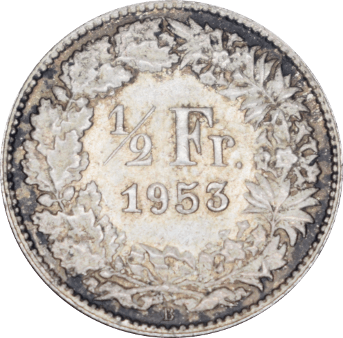 Revers 1/2 franc Helvetia debout 1953