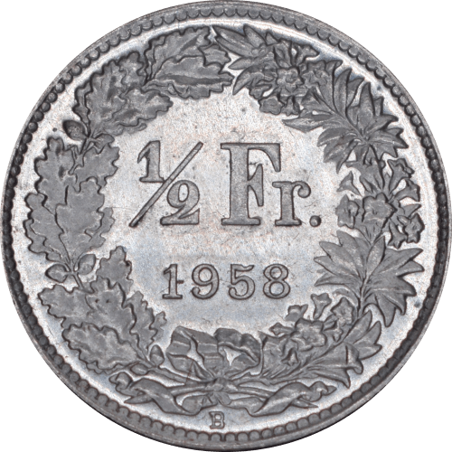 Revers 1/2 franc Helvetia debout 1958