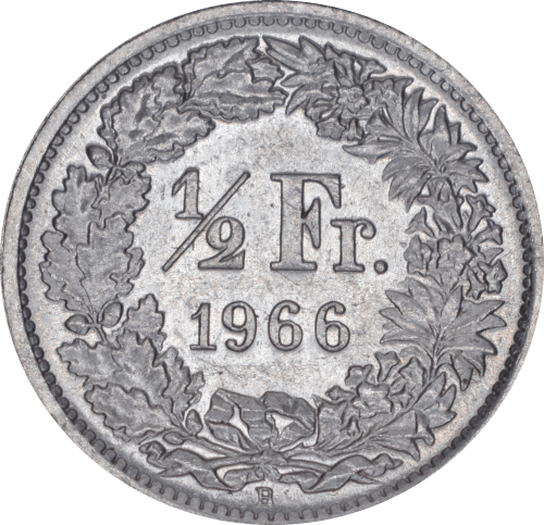 Revers 1/2 franc Helvetia debout 1966