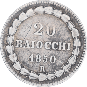 Reverse 20 baiocchi - Pie IX 1850