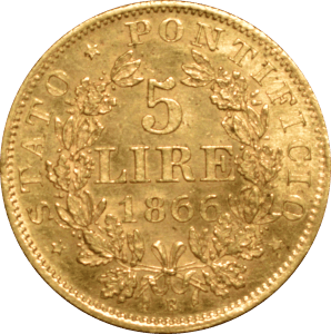Revers 5 lires Pius IX 1866 R