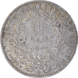 Revers 1 franc 1872 K Cérès